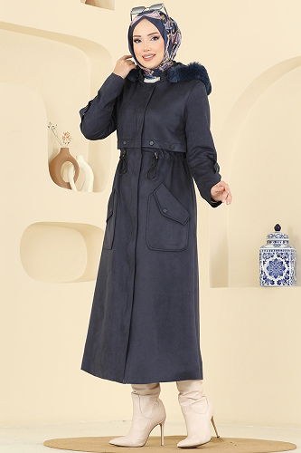 moda selvim Coat 6670YG95 Navy Blue - Thumbnail