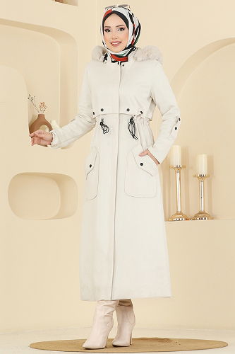 moda selvim Coat 6670YG95 Stone - Thumbnail