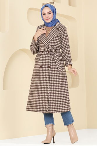 moda selvim Coat 6889S324 Pattern1 Brown&Vision - Thumbnail