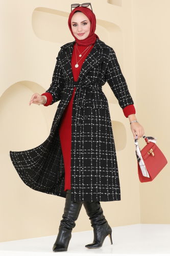 moda selvim Coat 6889S324 Black - Thumbnail