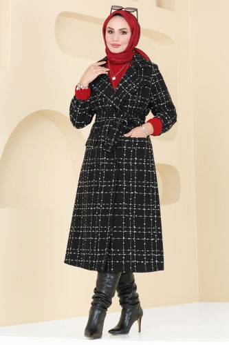 moda selvim Coat 6889S324 Black - Thumbnail