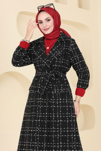 moda selvim Coat 6889S324 Black - Thumbnail