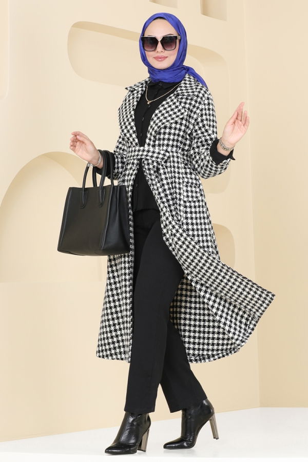 Modaselvim Topper Coat 6889S324 Pattern1 Black & Ecru