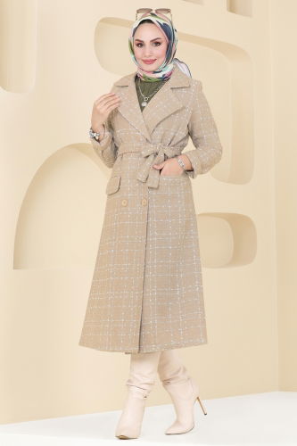 moda selvim Coat 6889S324 Stone - Thumbnail