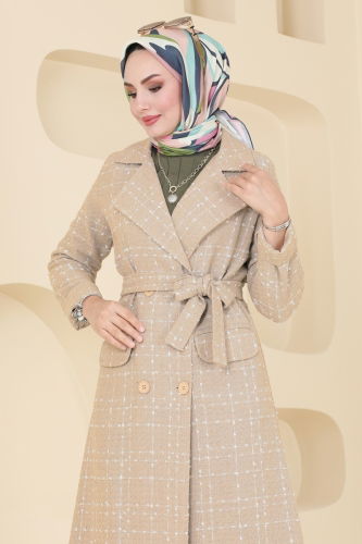 moda selvim Coat 6889S324 Stone - Thumbnail