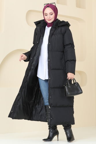 moda selvim Coat 7002ZNE1011 Black - Thumbnail