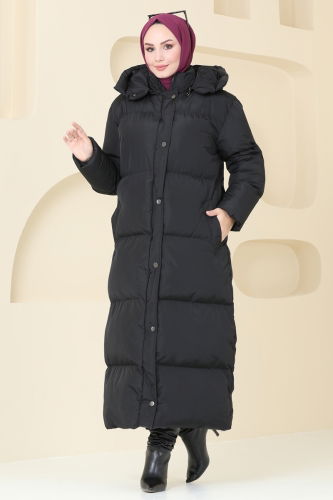 moda selvim Coat 7002ZNE1011 Black - Thumbnail