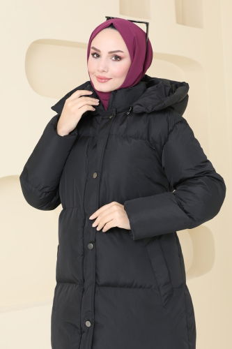 moda selvim Coat 7002ZNE1011 Black - Thumbnail