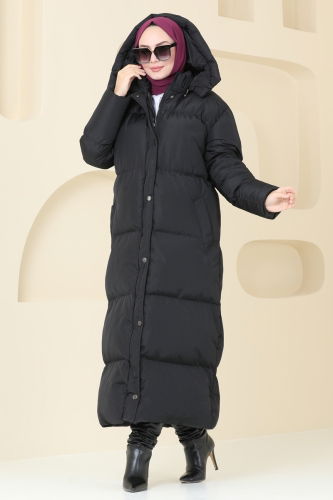 moda selvim Coat 7002ZNE1011 Black - Thumbnail