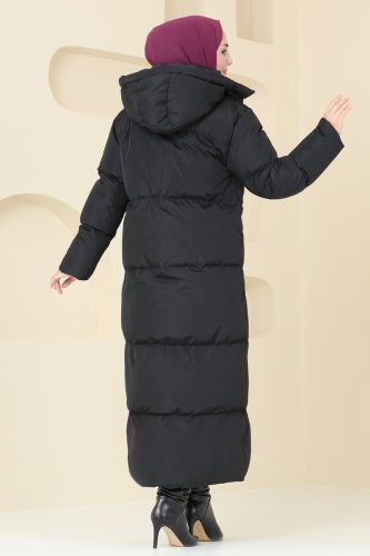 moda selvim Coat 7002ZNE1011 Black - Thumbnail