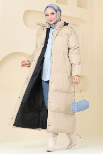 moda selvim Coat 7002ZNE1011 Stone - Thumbnail