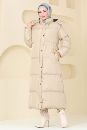 moda selvim Coat 7002ZNE1011 Stone - Thumbnail