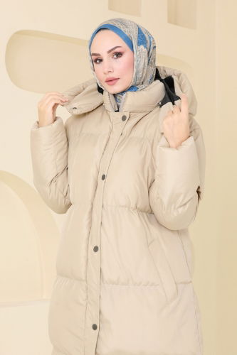 moda selvim Coat 7002ZNE1011 Stone - Thumbnail