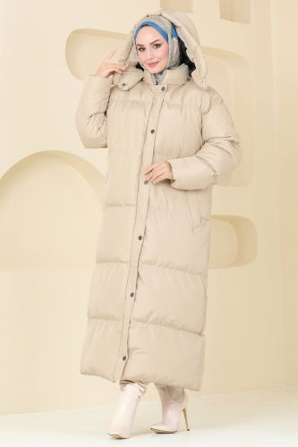 moda selvim Coat 7002ZNE1011 Stone - Thumbnail