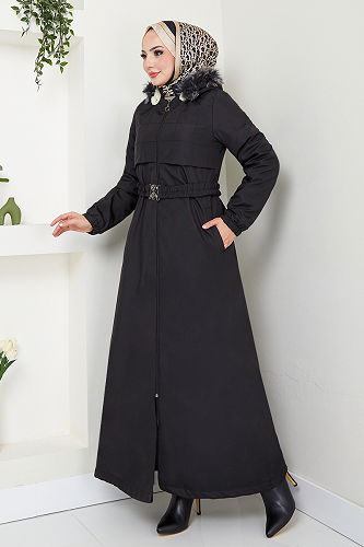 moda selvim Coat 7007ZNR1012-M Black - Thumbnail