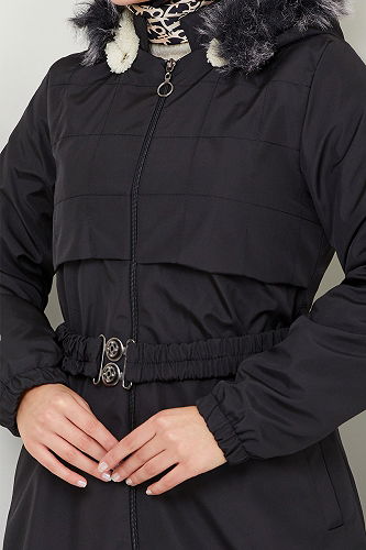 moda selvim Coat 7007ZNR1012-M Black - Thumbnail