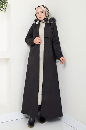 moda selvim معطف أسود 7007ZNR1012-M - Thumbnail