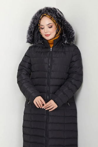 moda selvim Coat 7010ZNE1011-1 Black - Thumbnail