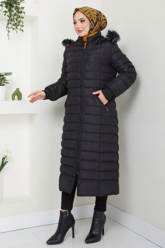 moda selvim Coat 7010ZNE1011 Black - Thumbnail