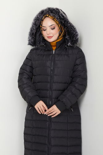 moda selvim Coat 7010ZNE1011 Black - Thumbnail