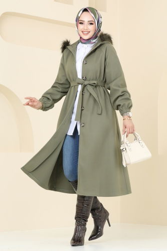 moda selvim Coat 7016TRT545 Almond Green - Thumbnail