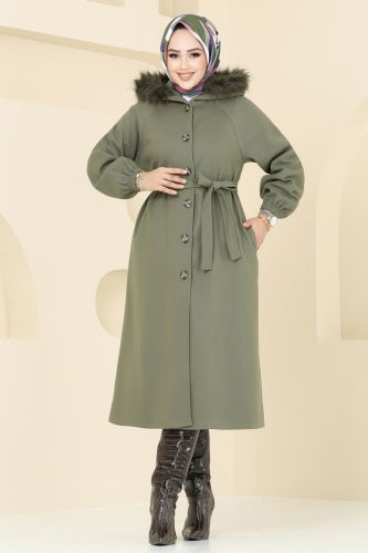 moda selvim Coat 7016TRT545 Almond Green - Thumbnail