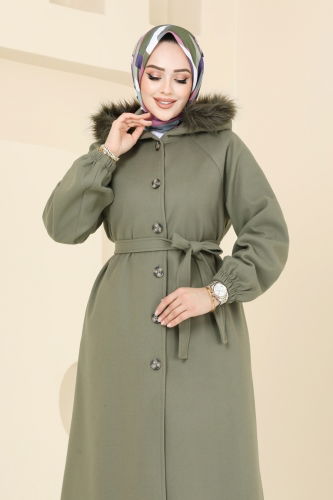 moda selvim Coat 7016TRT545 Almond Green - Thumbnail