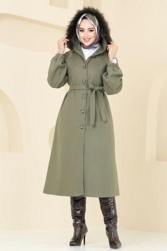 moda selvim Coat 7016TRT545 Almond Green - Thumbnail