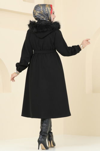 moda selvim Coat 7016TRT545 Black - Thumbnail