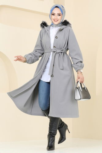 moda selvim Coat 7016TRT545 Gray - Thumbnail