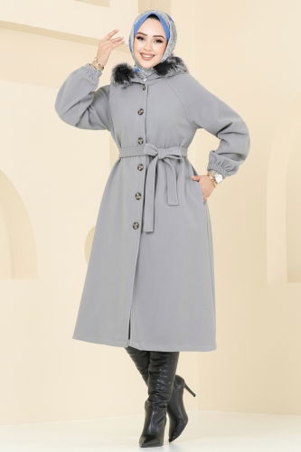 moda selvim Coat 7016TRT545 Gray - Thumbnail