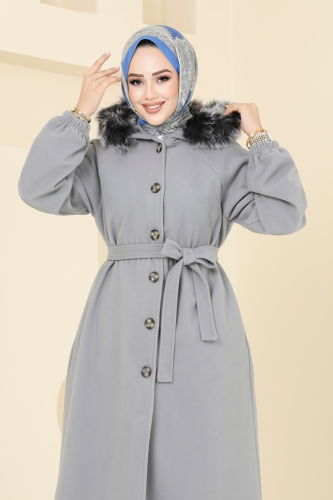 moda selvim Coat 7016TRT545 Gray - Thumbnail