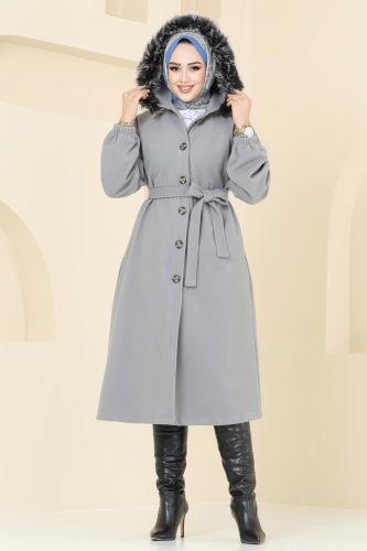 moda selvim Coat 7016TRT545 Gray - Thumbnail