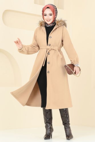 moda selvim Coat 7016TRT545 Latte - Thumbnail