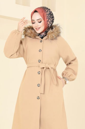 moda selvim Coat 7016TRT545 Latte - Thumbnail