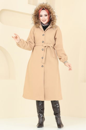 moda selvim Coat 7016TRT545 Latte - Thumbnail