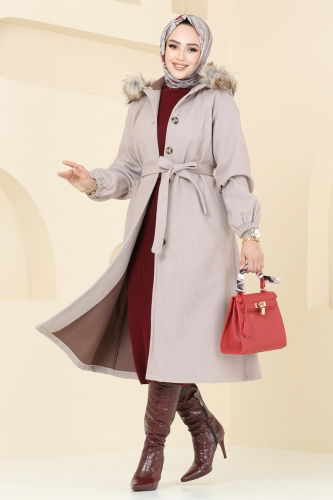 moda selvim Coat 7016TRT545 Stone - Thumbnail