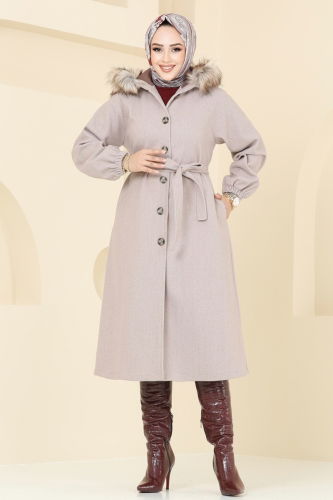 moda selvim Coat 7016TRT545 Stone - Thumbnail