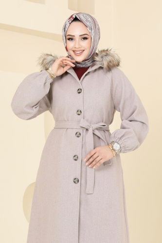 moda selvim Coat 7016TRT545 Stone - Thumbnail