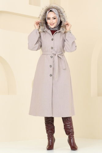 moda selvim Coat 7016TRT545 Stone - Thumbnail