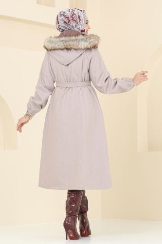 moda selvim Coat 7016TRT545 Stone - Thumbnail