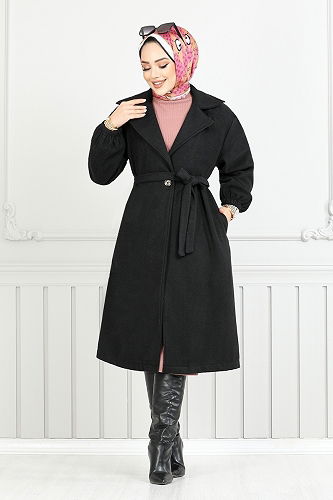 moda selvim Coat 7017TRT1045-M Black - Thumbnail