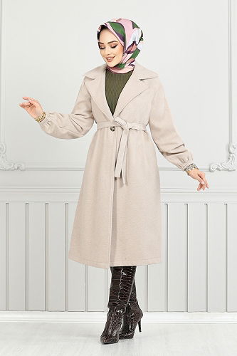 moda selvim Coat 7017TRT1045-M Stone - Thumbnail