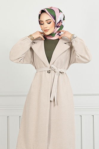 moda selvim Coat 7017TRT1045-M Stone - Thumbnail