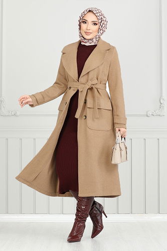 moda selvim Coat 7021TRT1045-M Latte - Thumbnail