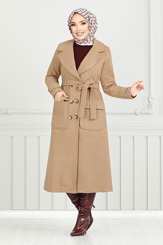 moda selvim Coat 7021TRT1045-M Latte - Thumbnail