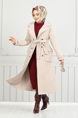 moda selvim Coat 7021TRT1045-M Stone - Thumbnail