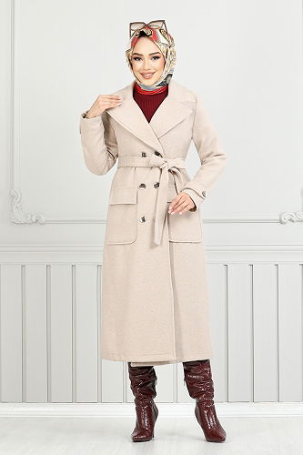 moda selvim Coat 7021TRT1045-M Stone - Thumbnail