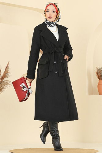 moda selvim Coat 7021TRT545 Black - Thumbnail