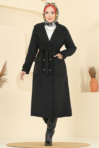 moda selvim Coat 7021TRT545 Black - Thumbnail